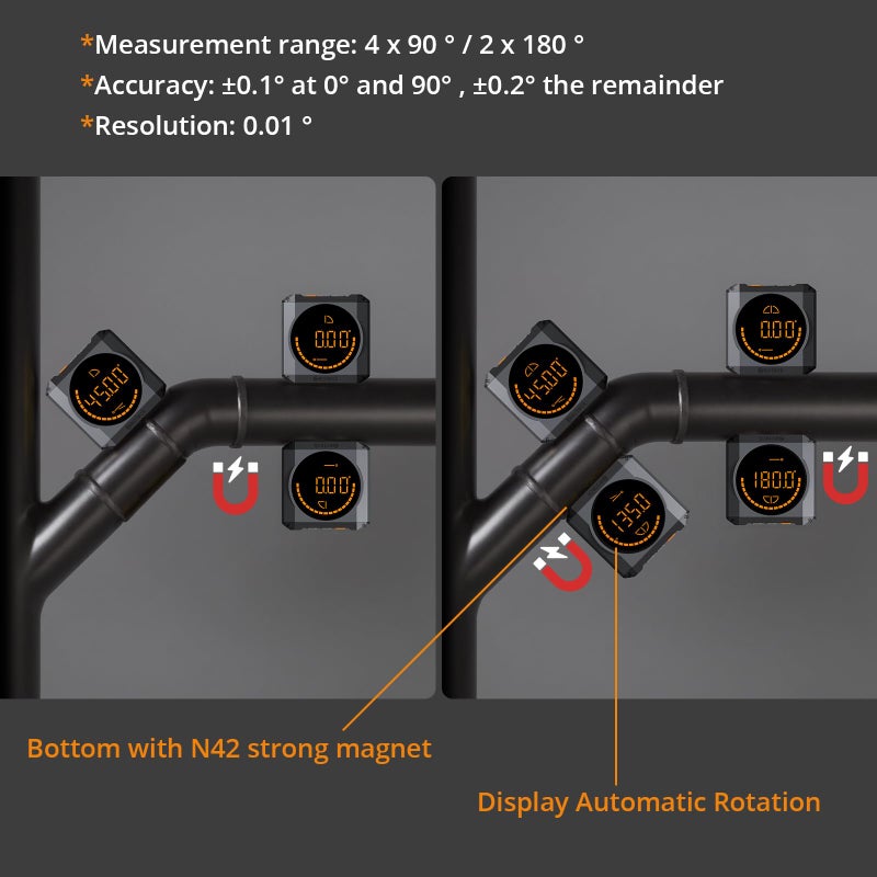 Neoteck Digital Angle Finder LED Rechargeable Level Box Protractor Bevel Gauge Inclinometer with Magnetic Base IP54 Waterproof for Woodworking Home Decoration - Image 3